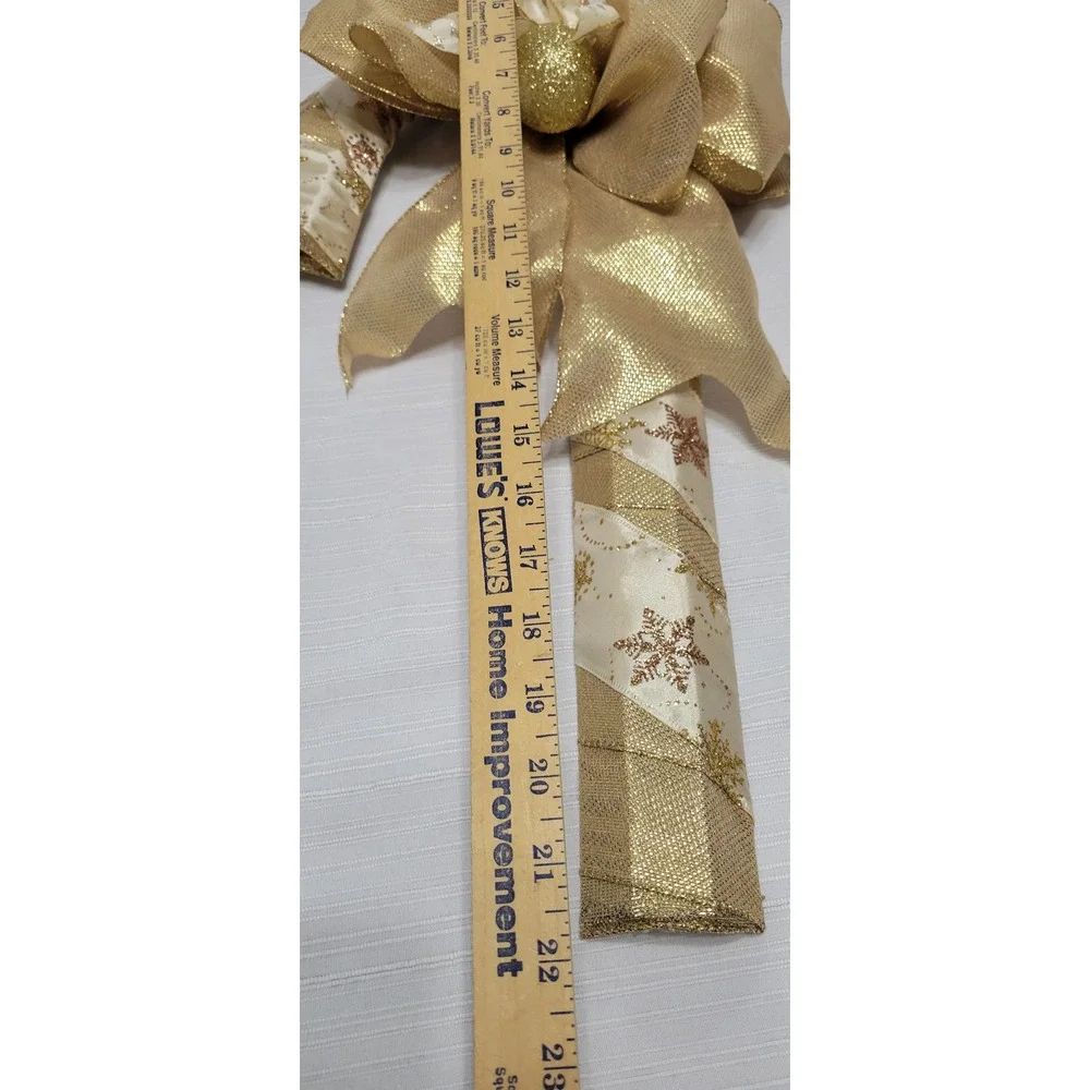 Gold Snowflake Candy Cane Christmas Door Hanger Metallic Mesh Bow Decor 22in